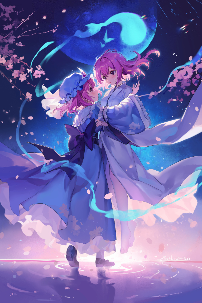 Safebooru 2girls absurdres arm up artist name back bow baozishark