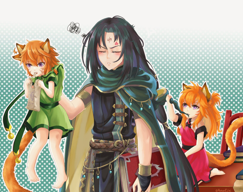 Safebooru - 1boy 2girls aged down animal ears blush cat cat ears cat ...