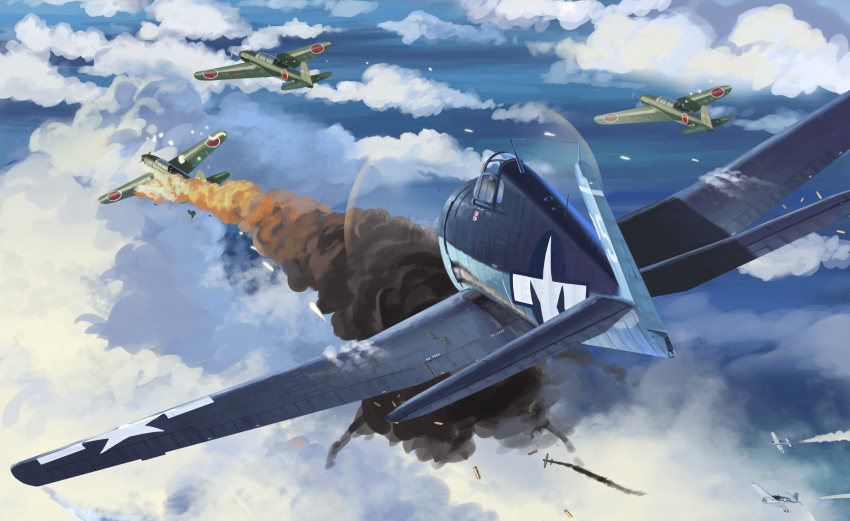 Safebooru - aircraft airplane clouds day f6f hellcat fighter jet ...