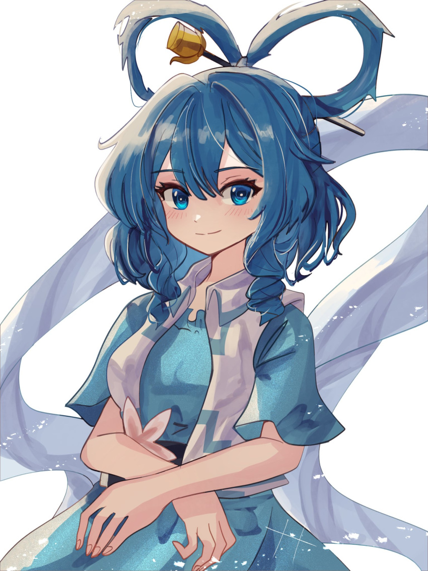 Safebooru - 1girl blue dress blue eyes blue hair dress hagoromo hair ...
