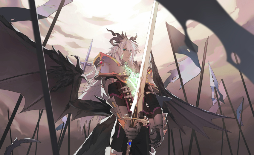 Safebooru - 1boy absurdres armor balmung (fate/apocrypha) clouds cowboy ...