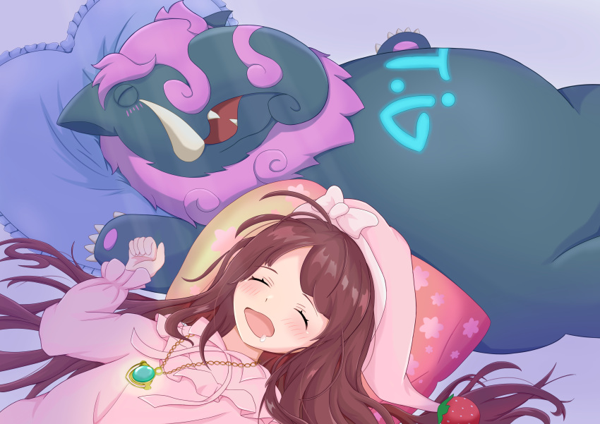 Tapir Pyjamas Safebooru - 1girl 1other absurdres brown hair closed eyes dreaming ...