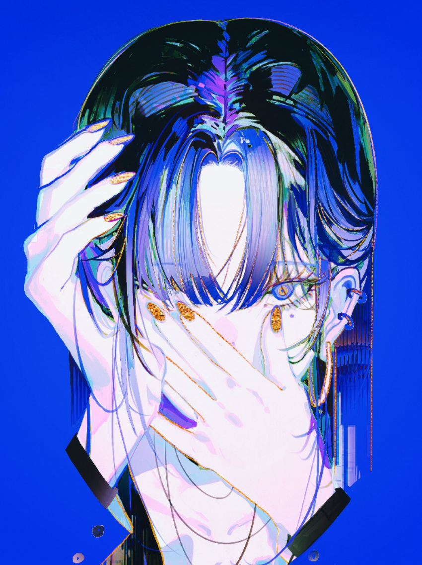 Safebooru 1girl Blending Blue Background Blue Eyes Commentary Ear