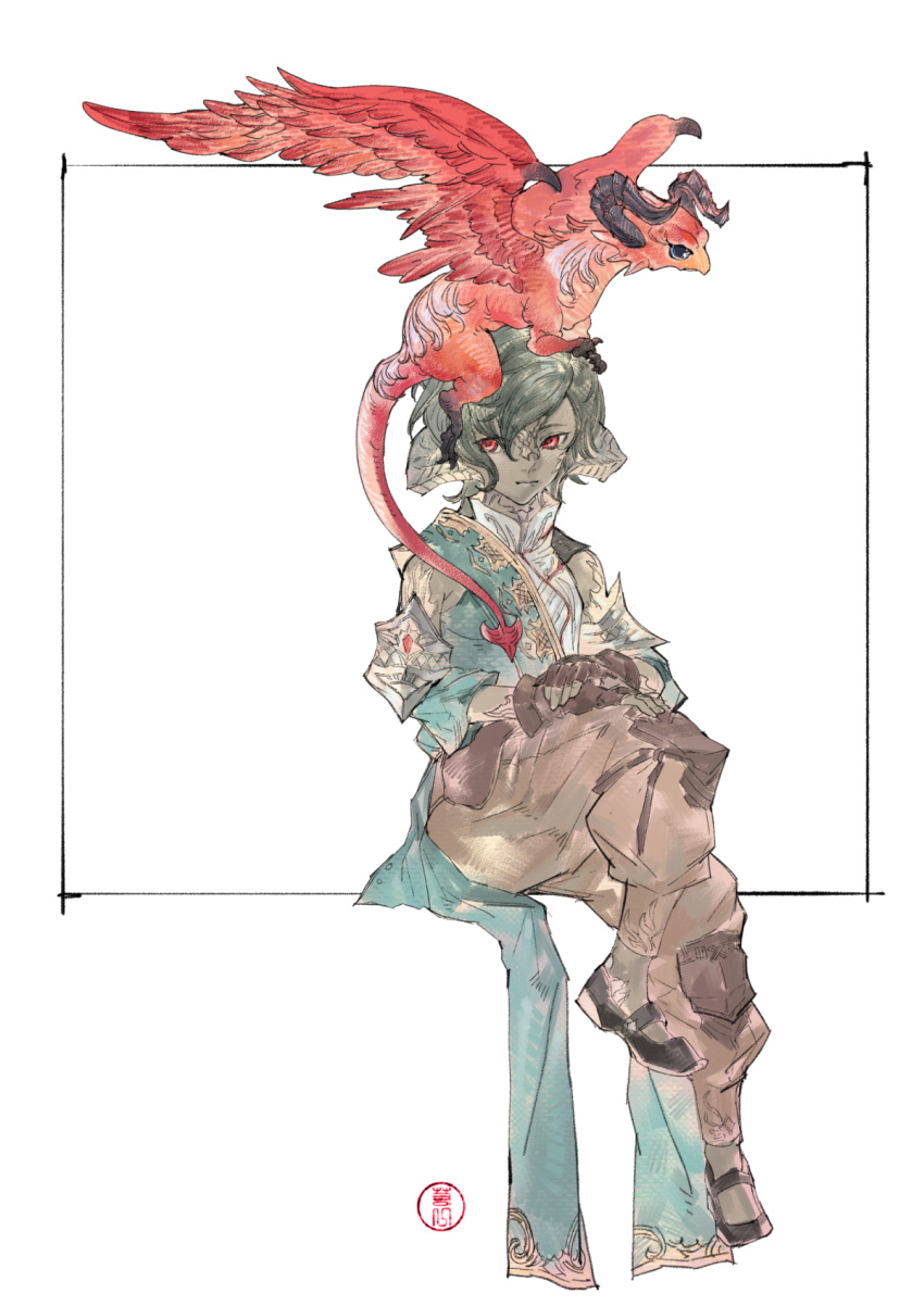 Safebooru - 1boy artist name au ra azdaja (ff14) black footwear brother ...