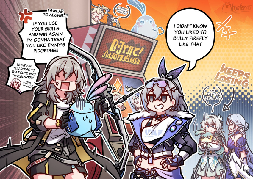 Safebooru - 1boy 5girls aether (genshin impact) anger vein aqua skirt ...