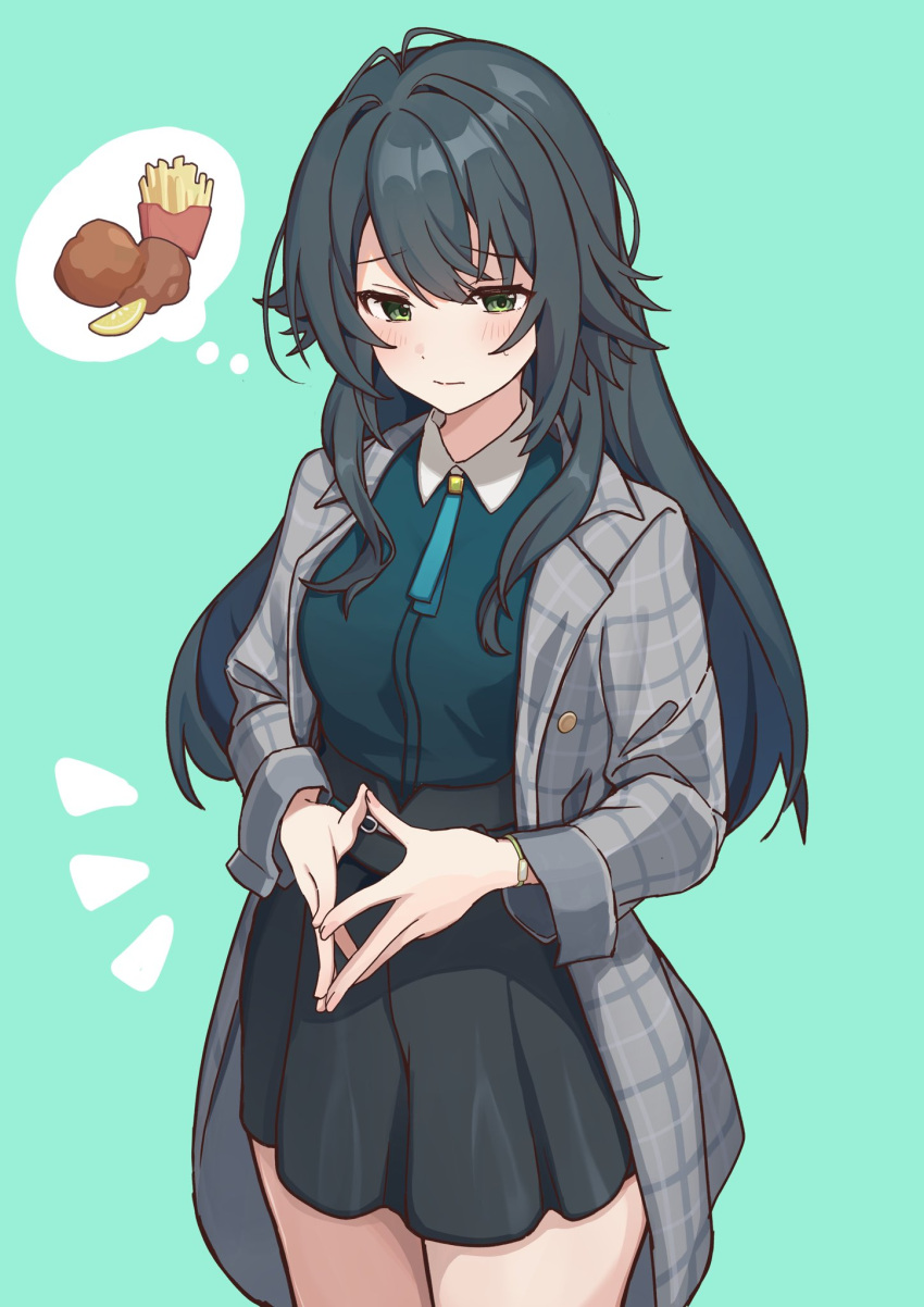 Safebooru 1girl antenna hair black skirt blush coat etoria food french fries gakuen idolmaster