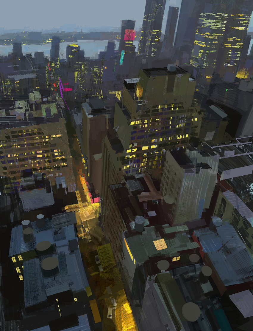 Safebooru absurdres anthony brault building city dark from below grey