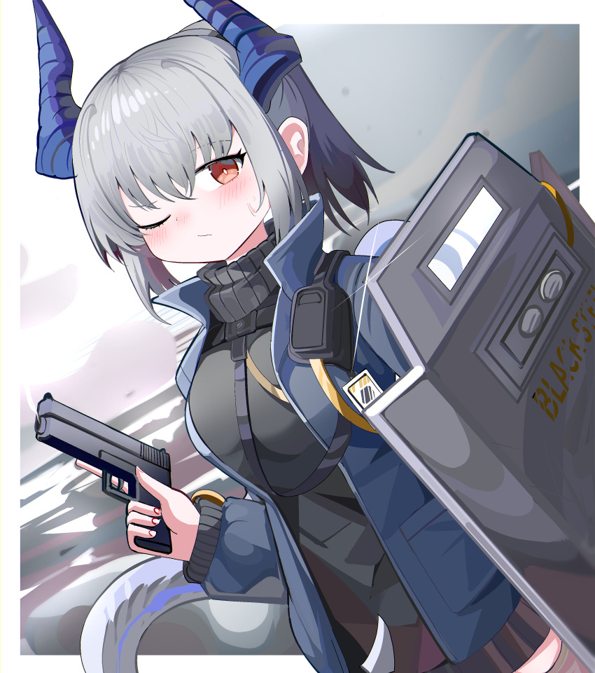 Safebooru - 1girl absurdres arknights black shirt black skirt blue ...