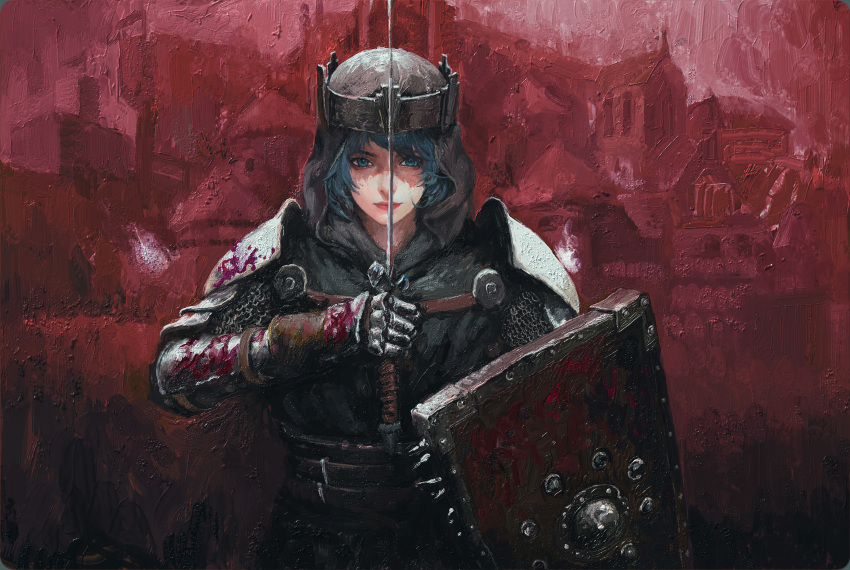Safebooru - 1girl absurdres armor blood blood on clothes blue eyes blue ...