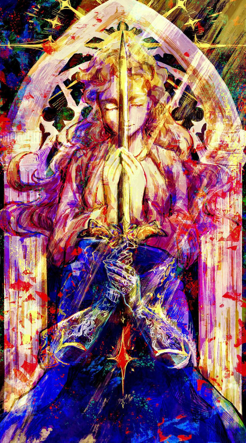 Safebooru - 1boy a knight (reverse:1999) absurdres arch blue cloak ...