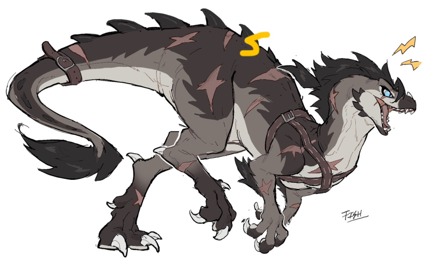 Scar Raptor Safebooru - animal focus artist name belt blue eyes chest harness claws ...