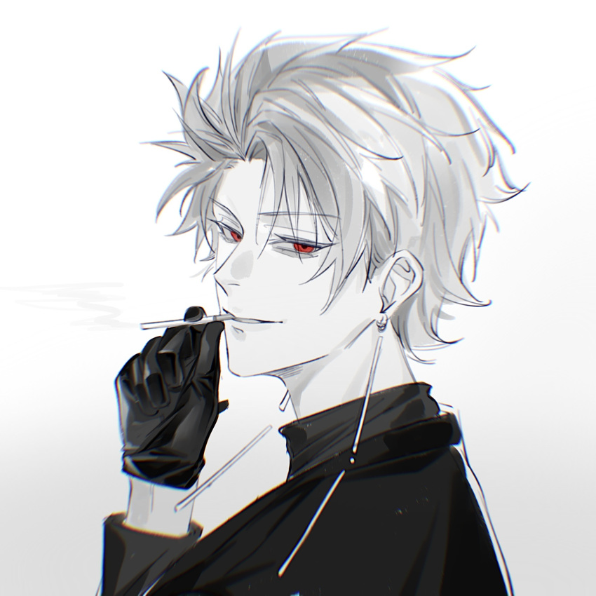 Safebooru - 1boy chromatic aberration cigarette commentary earrings ...