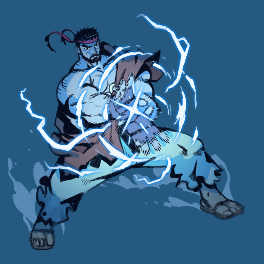 Safebooru - 1boy beard black hair blue background blue theme cromwaits ...