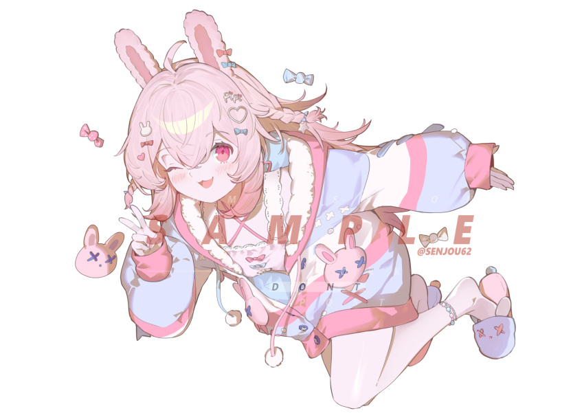 Safebooru - 1girl :3 ahoge animal ears animal slippers bead anklet ...