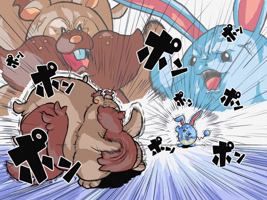 Safebooru - anger vein angry animal ears animal nose azumarill belly ...