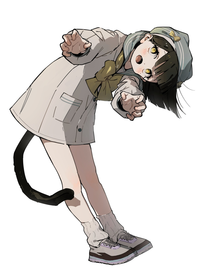 Safebooru - absurdres bent back black hair black tail blush bow cat ...