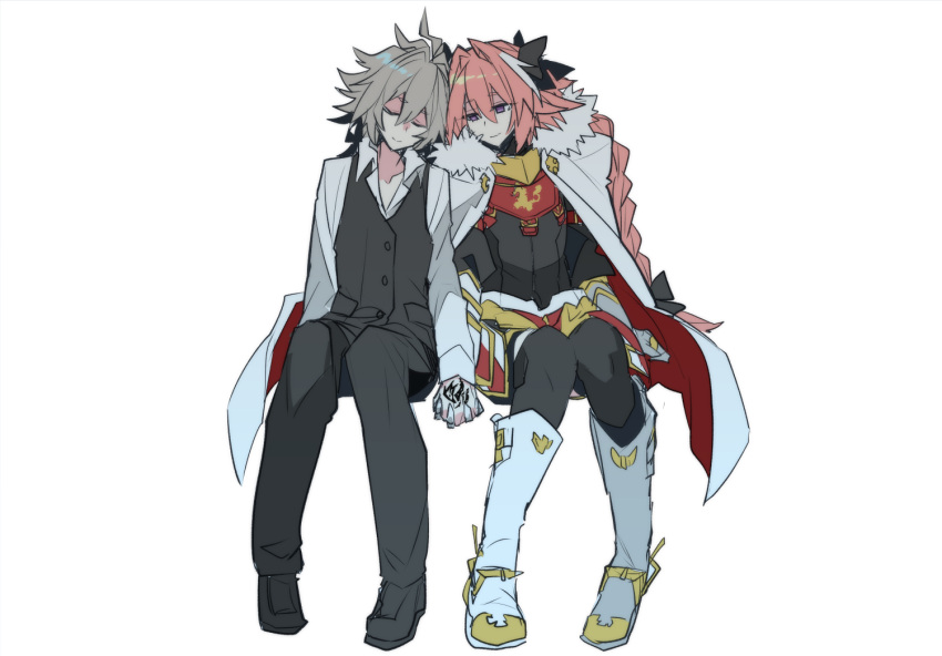 Safebooru 2boys antenna hair armored skirt astolfo (fate) black bow