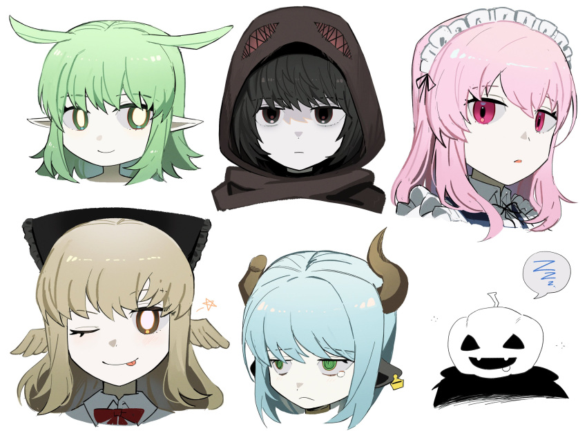Safebooru 1boy 5girls p animal ears asdf1211950 black eyes black
