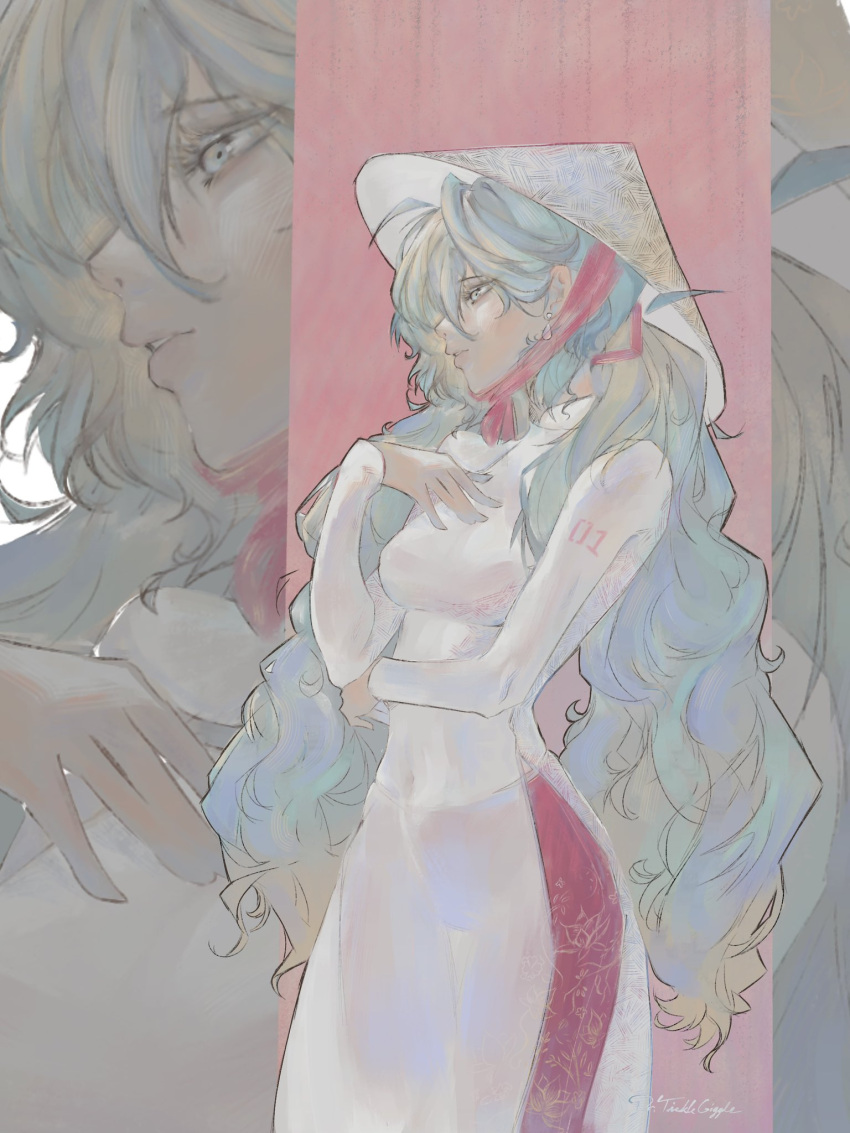 Safebooru - aqua eyes aqua hair covered navel dr ticklegiggle dress