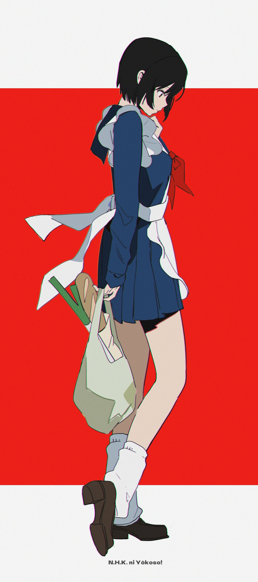safebooru-1girl-absurdres-apron-bag-black-hair-bread-brown-footwear