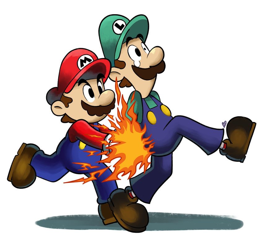 Mario Buring Safebooru - 2boys arms behind back blue overalls brothers burning ...