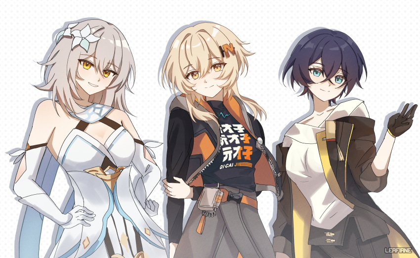 Safebooru 3girls absurdres aqua eyes artist name bare shoulders belle