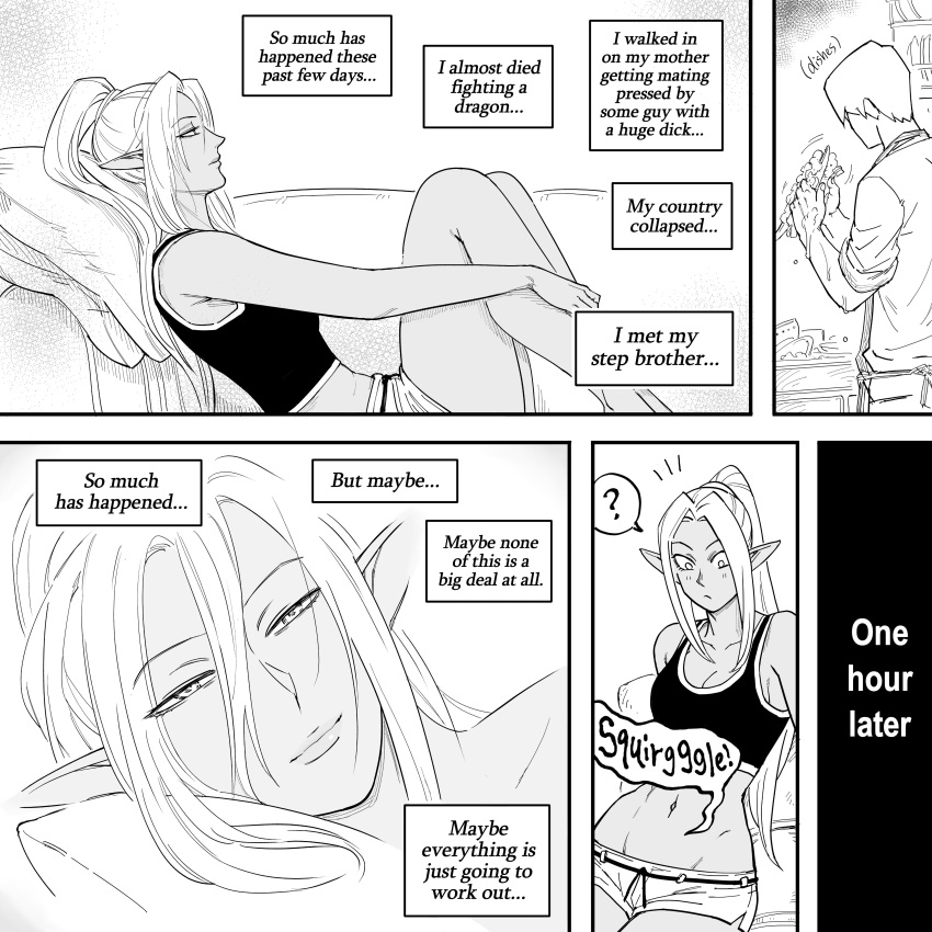 Safebooru - 1boy 1girl ? absurdres barefoot bb (baalbuddy) breasts casual couch dark-skinned