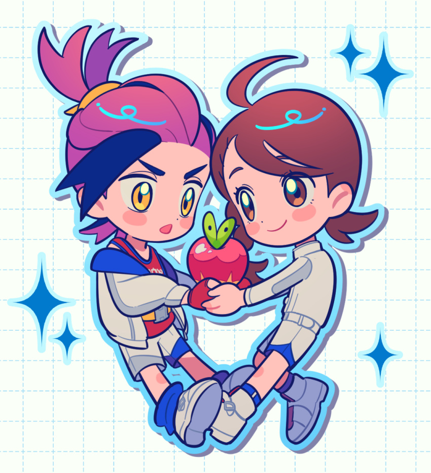 Safebooru - 1boy 1girl applin black hair blue socks braid brown eyes ...