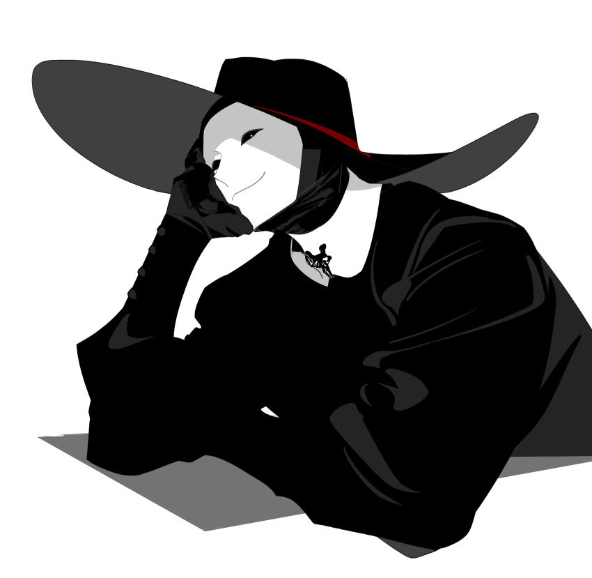 Safebooru - absurdres ambiguous gender black eyes black hat black shirt ...