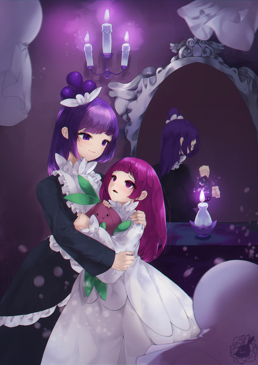 safebooru-2girls-absurdres-black-dress-blackberry-cookie-bow-brooch