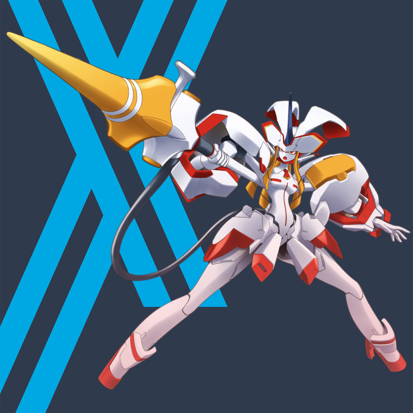 Safebooru - 1girl android armor blue horns breasts darling in the ...