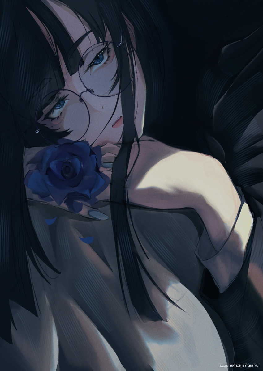 Safebooru - 1girl absurdres ado (utaite) black hair blue flower blue ...