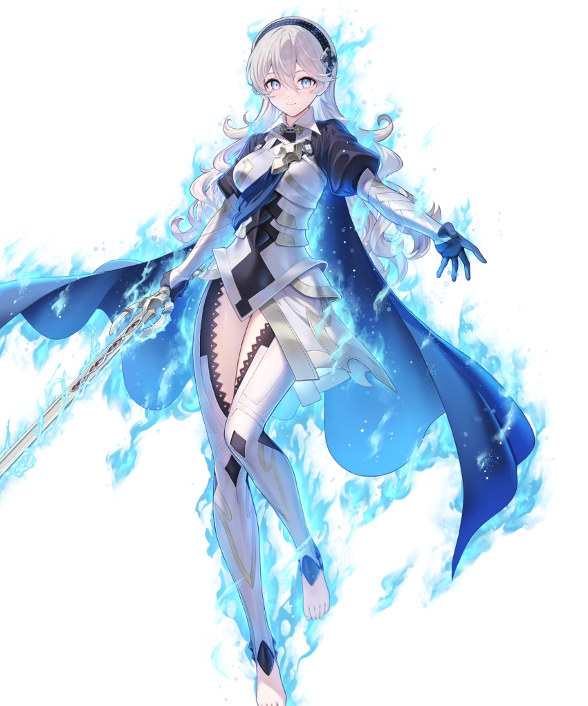 Safebooru - 1girl alternate eye color aura barefoot black gloves blue ...