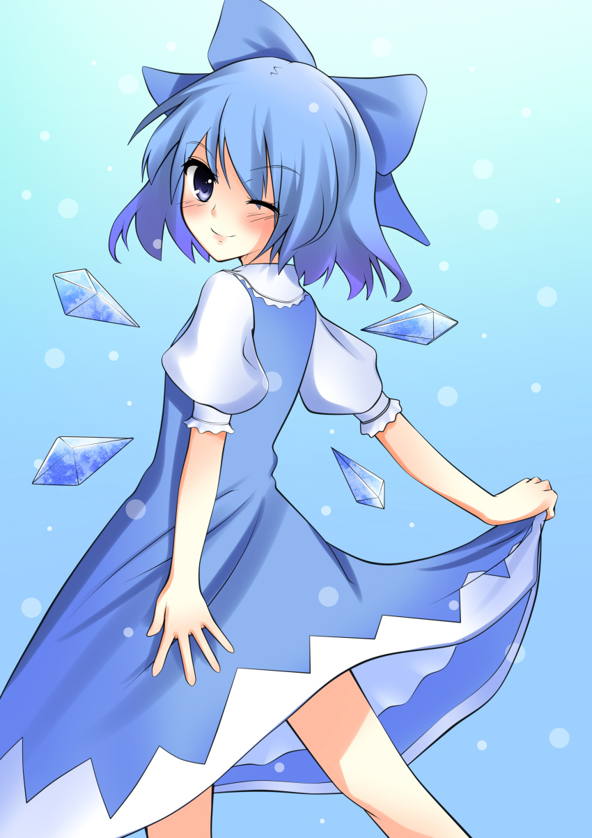 Safebooru Absurdres Blue Eyes Blue Hair Bow Cirno Hair Bow Highres Looking Back Sarekoube 6750