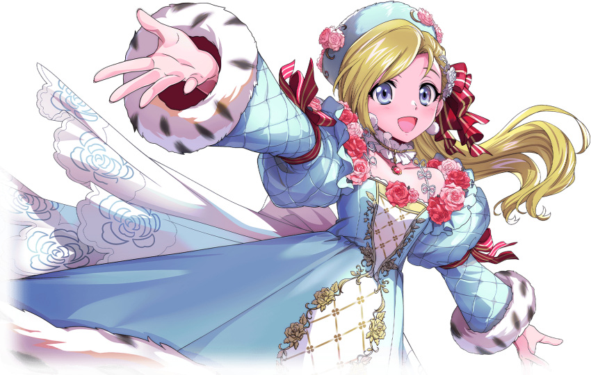 Safebooru - 1girl blonde hair blue dress blue eyes cherry blossoms code ...