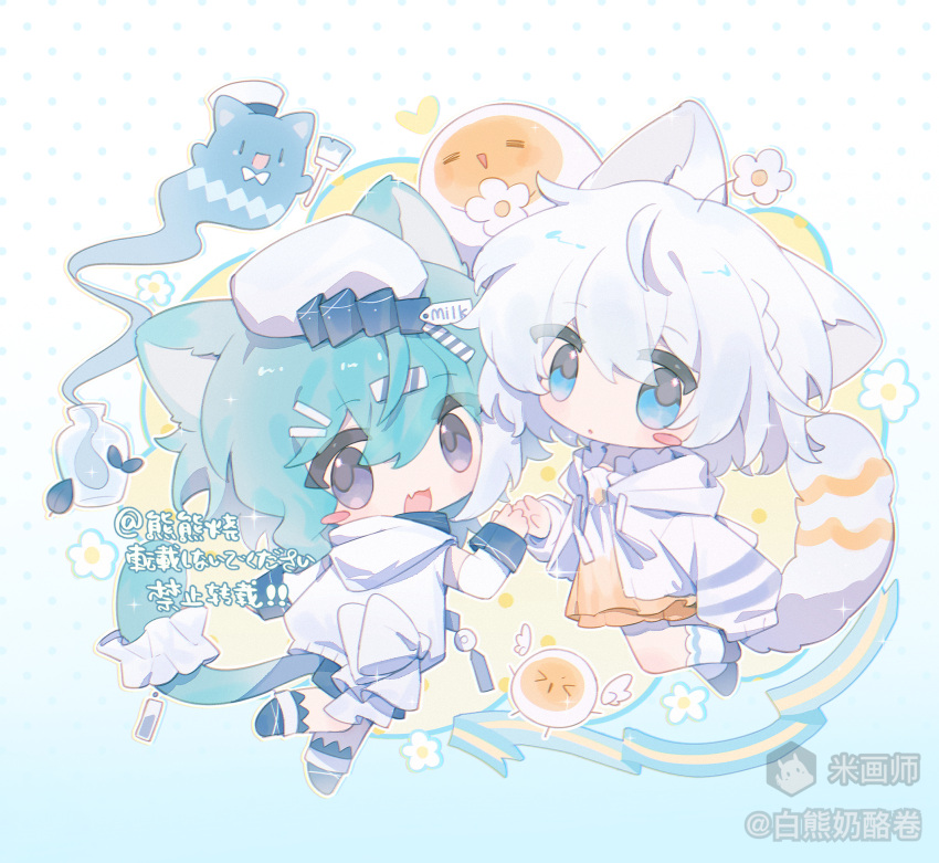Safebooru - 2girls :d animal ears bai xiong nailaojuan blue eyes blush ...