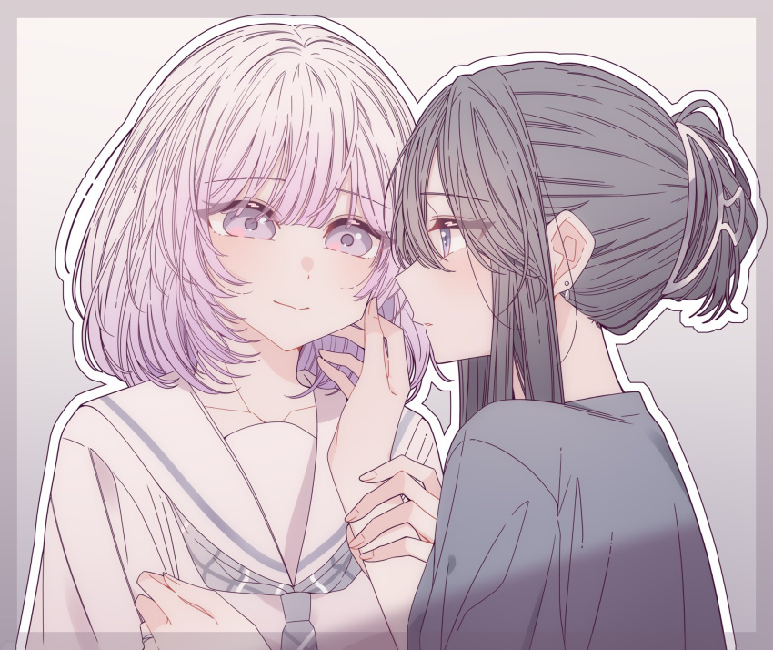 Safebooru 2girls black hair black shirt cheating (relationship