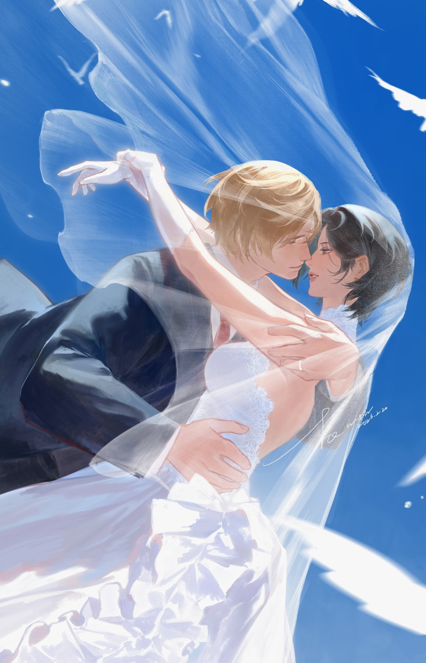 Safebooru - 1boy 1girl ada wong arms around neck backless dress ...