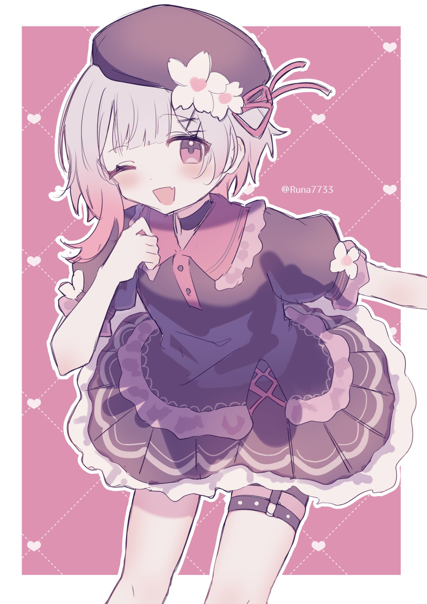 Safebooru - 1girl ;d absurdres beret black dress black hat border ...