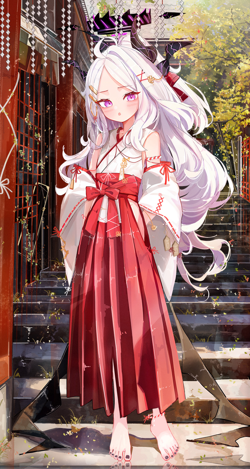 safebooru-1girl-a1u-absurdres-barefoot-blue-archive-blush-breasts-day