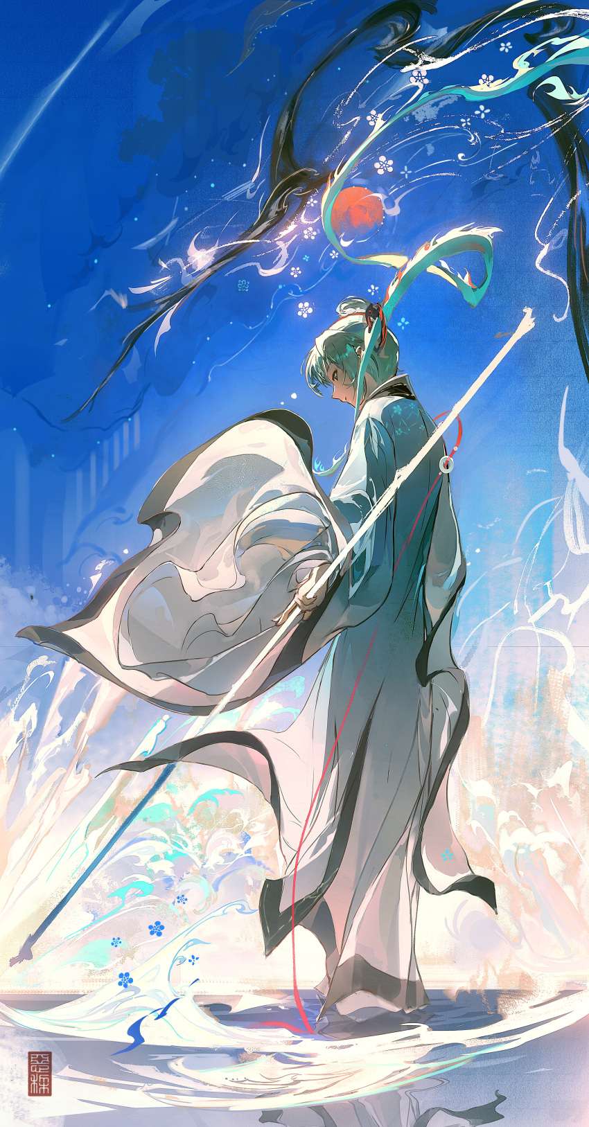 Safebooru - absurdly long hair absurdres aqua eyes aqua hair artist ...
