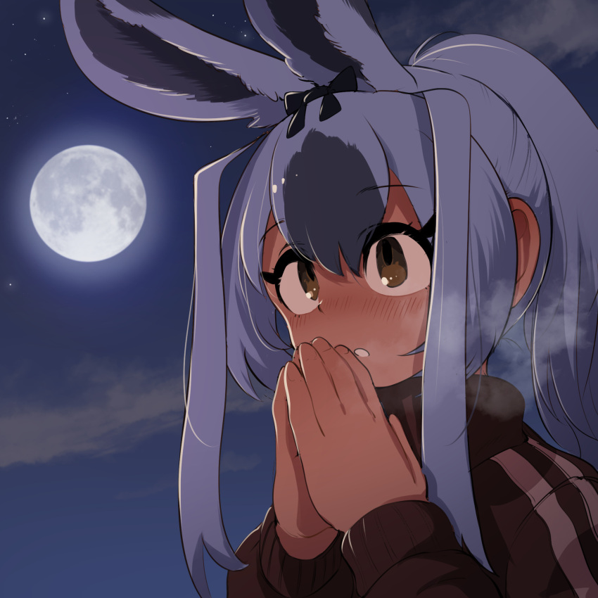Safebooru - 1girl animal ears blush brown eyes extra ears full moon ...