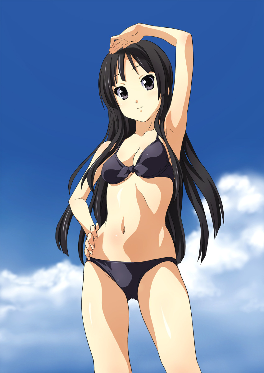 1girl akiyama_mio armpits bikini black_hair blush breasts cleavage highres