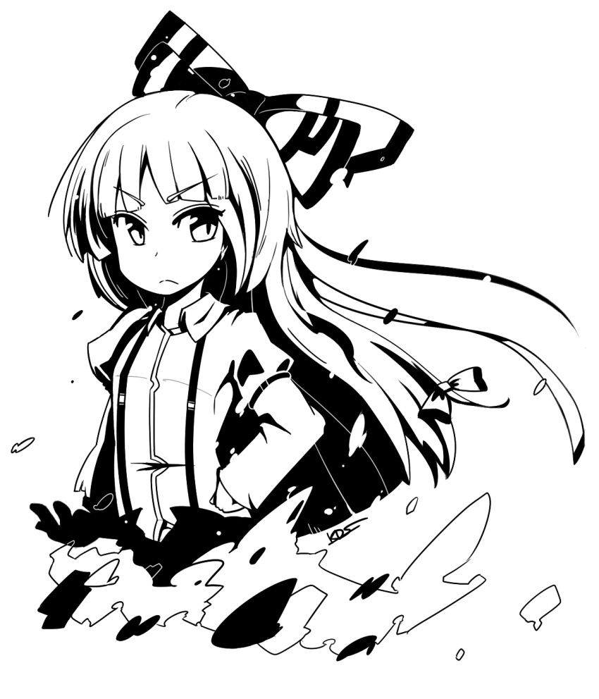 Safebooru Arai Seiryuu Bow Fujiwara No Mokou Hair Bow Highres Long Hair Monochrome Solo Touhou