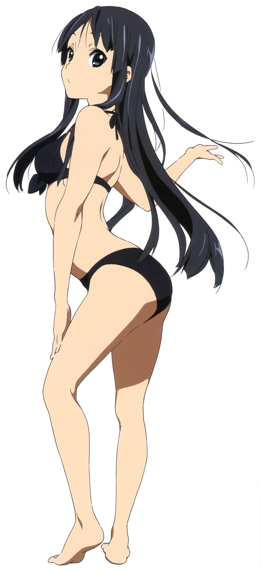 absurdres akiyama_mio arched_back ass back bare_legs barefoot bikini black_...