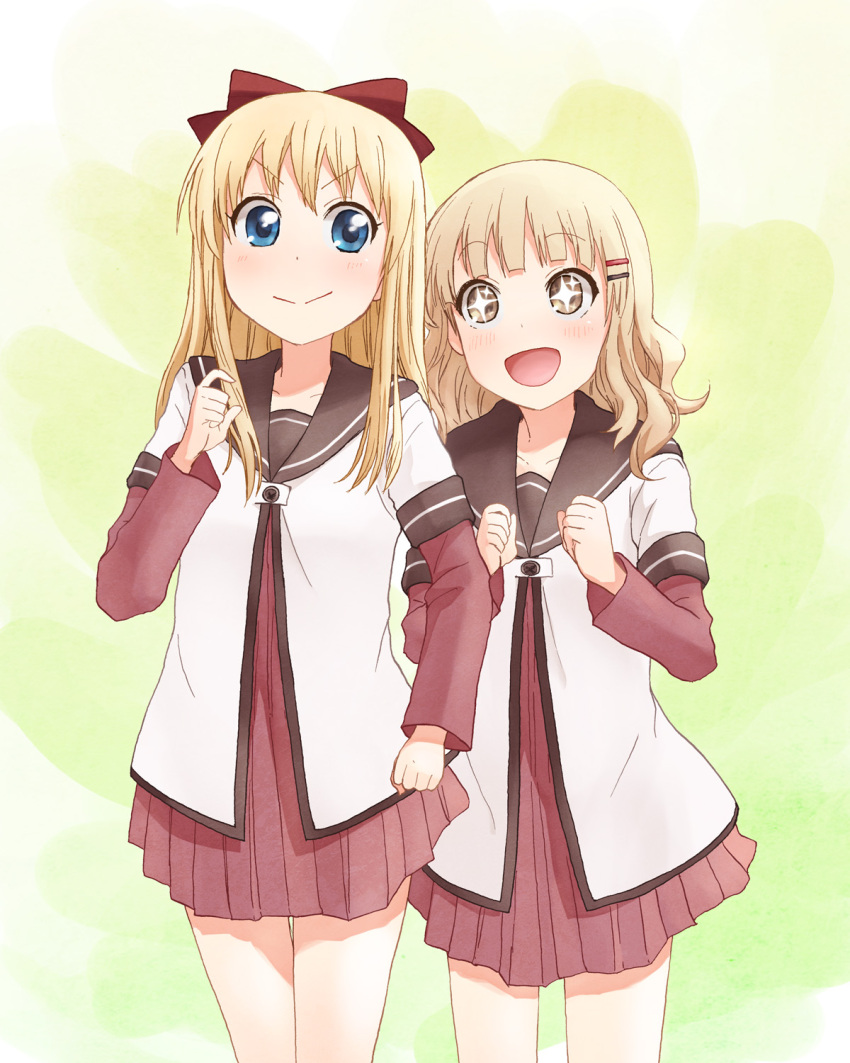 Safebooru 2girls D Blonde Hair Blue Eyes Blush Bow Brown Eyes Clenched Hand Clenched Hands