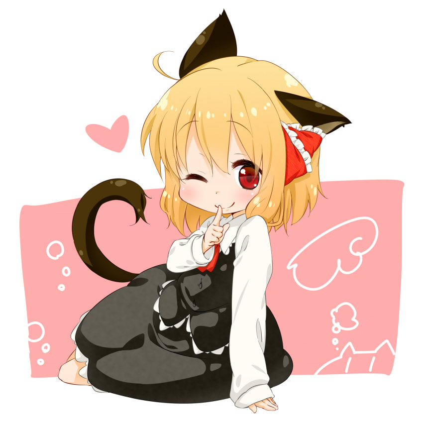 animal_ears ascot blonde_hair blush cat_ears cat_tail chibi child dress_shi...