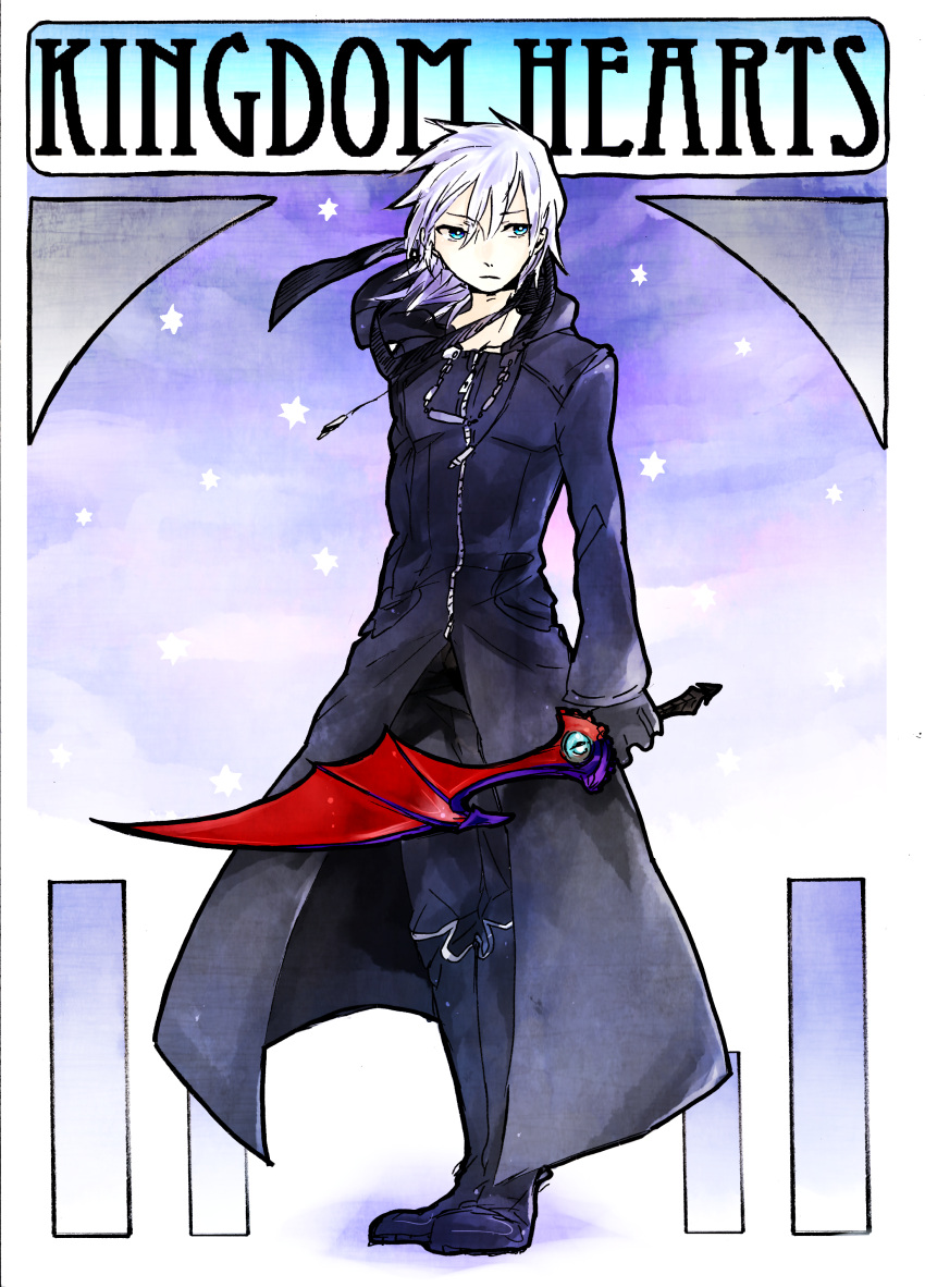 Safebooru - absurdres blue eyes cloak gloves highres keyblade kingdom ...