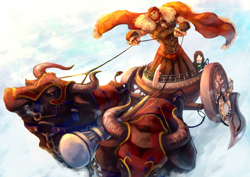 Safebooru - armor beard black hair bull cape chain chariot facial hair ...