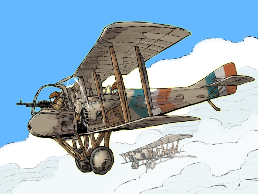 Safebooru - 2boys aircraft airplane albatros d.v animal ears biplane ...
